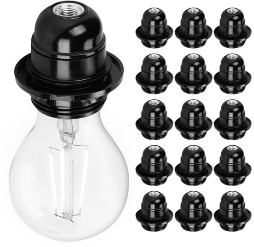 WANDGU 15 Pezias Portalamparas E27 Negro: 250V 60W Portalámparas Vintage E27 para Lámparas de Mesa, de pie o de Techo