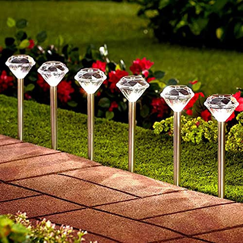 Taylor & Brown Solar Diamond Lights Outdoor Garden, 10 Pack LED Stainless Steel Solar Lights Stakes Waterproof, Solar Powered Pathway Lighting for Yard, Patio, Landscape, Walkway, Path