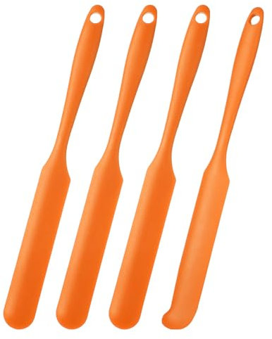 QUARKZMAN 4 Piezas de Espátula de Silicona para Tarros, Espátula Resistente Al Calor para Mermelada, Espátula Rascadora de Silicona Antiadherente Con Mango Largo (Naranja)