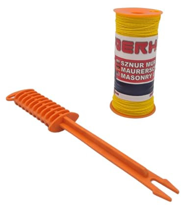 WERHE Corda per muratori in bobina Ø1,8mm lunghezza 150m con manico - corda gialla per pavimentazione - corda da costruzione in polipropilene intrecciato - a prova di nodo, di strappo e resiliente