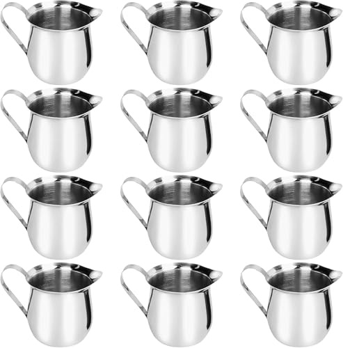 12 Pack Stainless Steel Small Milk Jug, 90ml Milk Creamer Pitcher with Handle Milk Frothing Pitcher Jugs Bulk for Espresso Syrup Milk Salad Dressing Sauce