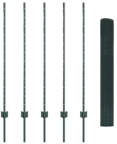 vidaXL Zaun mit Pfosten Grün 1,2 x 10 m Stahl, Garten und Terrasse, robuster Gartenzaun, anpassbare Begrenzung, wetterfeste Paneele