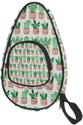 VAPOKF Housse pour raquette de tennis de table, plantes en pot, motif cactus vert, sac de raquette de ping-pong, sac de raquette de tennis de table avec pochette pour 4 à 5 balles