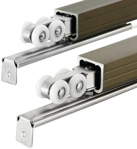 WLCGYD 2-door Sliding Track System Aluminium, 1m 2m 3m 4m 5m 6m Bronze Invisible Sliding Door Gear Kit For Interior Doors, Celling Wall Mount Rolling Door Hardware Kit(1m)