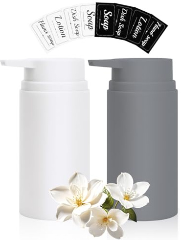 Hebaogugu Set mit 2 Seifenspendern aus Kunststoff, für Lotion, Reinigungsmittel, Handseife, 480 ml/16 oz Seifenspender mit großer Pumpe für Küche, Bad, Dusche, mit 8 Aufklebern