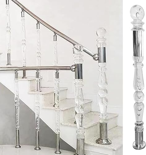 LXJBBD Acrylic Newel Post with Stainless Steel Base Fittings, Stair Spindle Connectors for Staircase Railing