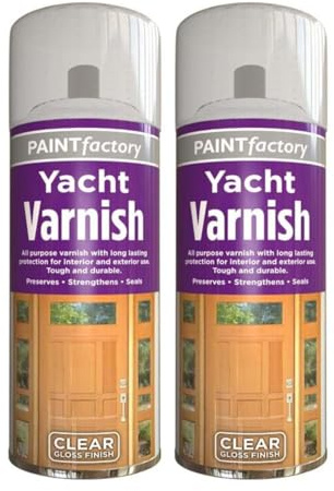 2 Pack All Purpose Clear Gloss Yacht Varnish Spray Can 400ml - Aerosol Can with Long Lasting Protection for Exterior and Interior Use - Transparent Shine for Wood, Metal, Plastic and Decorative Items