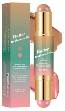 Butter Glow Dual-Ended Blush & Kontur-Stick, Vegan Creamy Combo, Wasserdicht Langlebig, Mischbar Für Wangen/Augen/Lippen (Weich Matt) (#1, 10g)