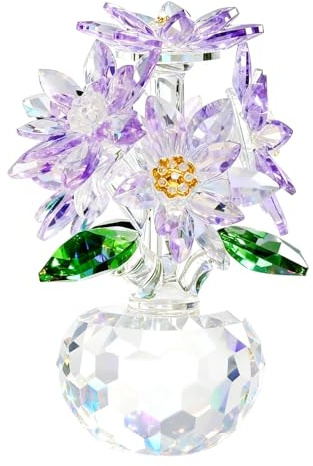 JUUDDENPARTS Crystal Purple Daisy Bouquet, Crystal Glass Flower with Multi-Facet Cutting, Glass Ornaments, Glass Flowers in Vase for Women, for Room Decor, Christmas, Mother's Day, Valentine's Day