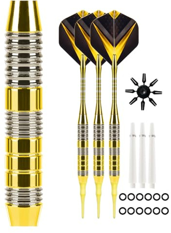 Hausio Soft Darts, Dart Tips, Rubber Rings, Flights Waves for Electronic, Set of 3 Darts with Plastic Tip, Darts Plastic Tip, Dart Arrows, Soft Darts Set (Yellow)