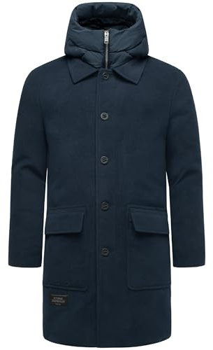STONE HARBOUR Cappotto da uomo in lana effetto cappotto lungo trench con strato estraibile Thiagoo XX S-3XL, blu navy, XL