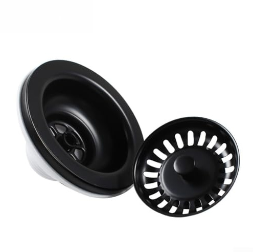 Passoire à panier d'évier en acier inoxydable 304 PVD noir 114 mm, design double couche pour élimination des déchets d'évier de cuisine