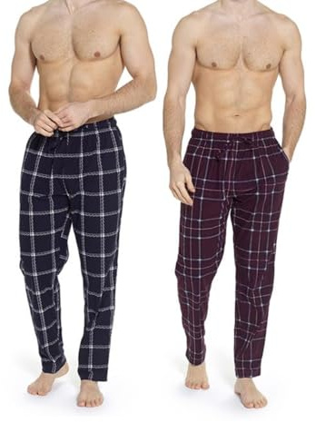 2 Pack Men's Lounge Pants | Soft Touch Fleece Pyjama Bottoms - Super Comfy Cosy Sleepwear PJs with Pockets & Drawstring - Gift for Him (Burgundy/Blue, M)