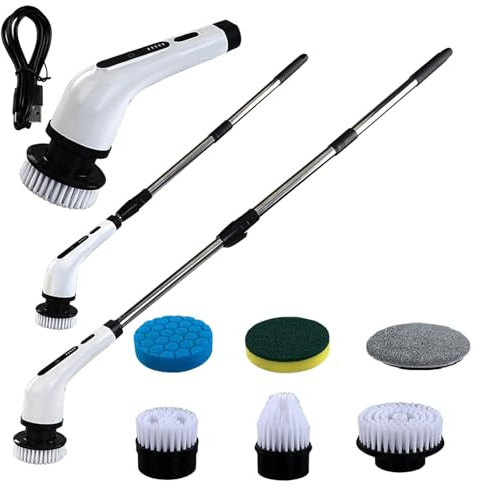 Electric Scrubber for Cleaning, Wireless Scrubber with Long Handle, Cleaner for Bathtub Stains, for Cleaning Bathroom, Shower, Bathtub, Tile Joints, Toilet, Kitchen Sink