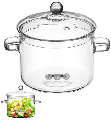 ANDRESLAD Olla de Vidrio Borosilicato Resistente al Calor de 1,9 Litros Tapa y Asa para Cocinar Pasta, Ensaladas y Sopas en Uso Doméstico