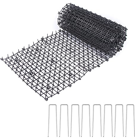 Riuulity Filet Anti-Chats en Forme de Fleur de Jardin Respectueux des Animaux Domestiques, Tapis Répulsif pour Plantes et Meubles, Tapis de Clôture Noir 200 X 28 Cm avec Jeu de Clous de Sol
