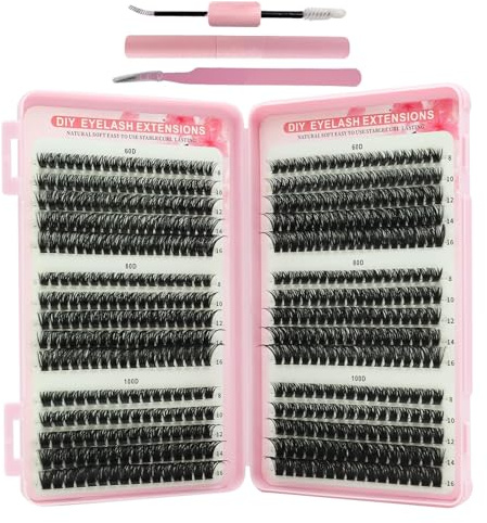 VEGCOO 560 Pezzi Ciglia Finte Extension Ciglia, 60-80-100D Curl Ciglia Finte Ciuffetti, 8-16mm Kit di Extension per Ciglia, DIY Eyelash Extension per Ragazze e Donne Principianti