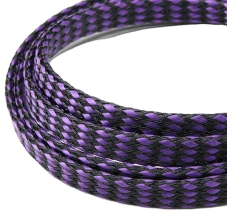 Kabelschlauch 1/5/20/50M Erweiterte Geflechthülle PP-Baumwollgarn 4 8 12mm Weichdrahtwicklung Isolierter Kabelschutz Leitungsbaum Kabelmantel(Purple Black,4mm,5 Meters)
