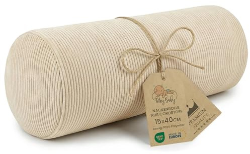 Nackenrolle mit Bezug Yoga Bolster Knierolle Lagerungsrolle 40x15 cm - Nackenkissen Kissenrolle Yogabolster Kniekissen Zierkissen und kleines Kissen lange Rolle Oeko-Tex Hellbeige Cordstoff