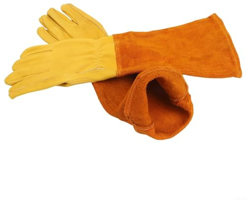 Gants de jardinage en cuir à couverture complète avec coutures renforcées pour une utilisation prolongée sur les arbustes épineux et les ronces (S)