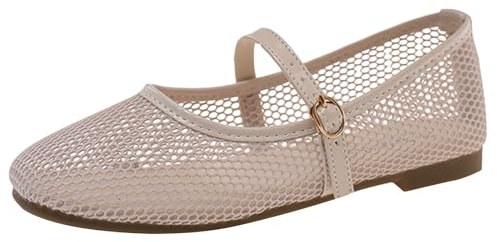Ballerine Donna Comode Mary Jane Scarpe Basse in Rete con Cinturino Ballerina Estive Eleganti Comode Traforate Stile Casual Traspirante Punta Rotonda Mesh Piatte Cachi 40 EU