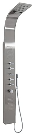 Hudson Reed Duschpaneel Niagara - Thermostatische Duschsäule aus gebürstetem Edelstahl - Kopfbrause mit Wasserfall & Regendusche - Inkl. Handbrause & Massagedüsen - Anti-Kalk System - Modernes Design