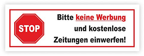 iSecur Stop Keine Werbung Zeitung Briefkasten Aufkleber 8,5 x 3 cm - hin083 | Sticker keine Werbung und Zeitung, Briefkasten-Aufkleber gegen Reklame, selbstklebend, UV-wetterfest, vergilbungsfrei