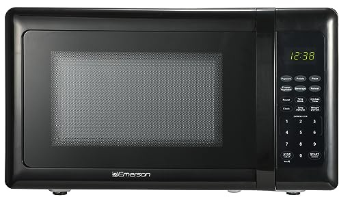 Emerson Compact Countertop Microwave Oven, 0.7 Cu. Ft., 700 Watts, 10 Power Levels, 6 Cooking Presets, Time & Weight Defrost, Express Cooking, Black, MW7302B