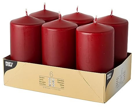 6 Stumpenkerzen Ø 60 mm · 115 mm bordeaux