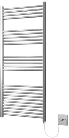 Greened House Chrome Electric Heated Towel Rail Straight 600mm W x 1400mm H | Flat, Bathroom Radiator, Towel Warmer