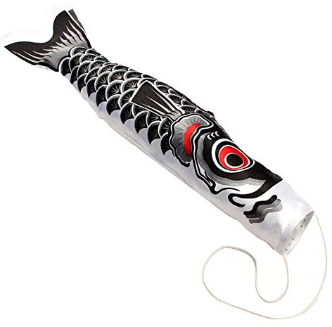 C-FUNN 70 cm Koi Nobori Karpfenflagge Windsocke Koinobori Fischdrachen Fahne hängende Dekoration – Schwarz