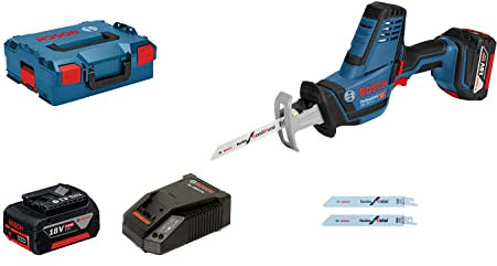 Bosch Professional 18V System Akku Säbelsäge GSA 18V-LI C (inkl. 2x Akku GBA 18V 4.0Ah, Schnellladegerät GAL 18V-40, 1x Säbelsägeblatt S 922 AF, 1x Säbelsägeblatt S 922 EF, 2x Säbelsägeblatt S 922 HF)