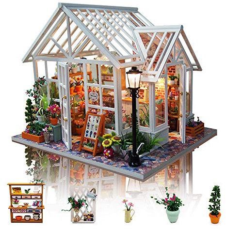 GuDoQi DIY Puppenhaus Miniatur Kit, mit Musik und LED Licht | 3D Hölzernes Puppenhaus Bausatz, Handwerk Miniatur Modellbausätze für Frauen und Sammler, Schöner Blumenladen