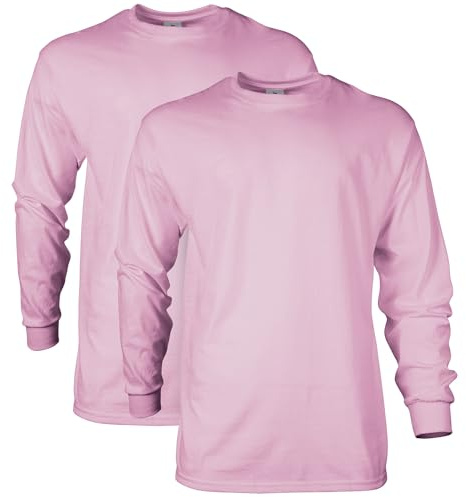 Gildan Herr Ultra Cotton Långärmad T-shirt (förpackning med 2), Ljusrosa (2-pack), S