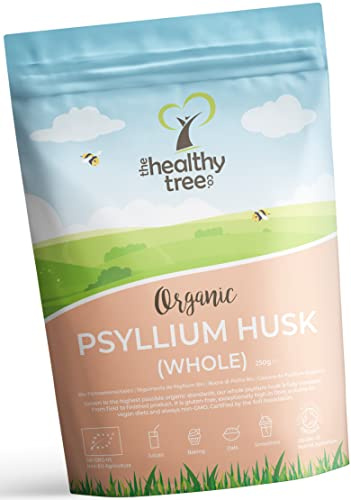 Organic Psyllium Husk (Whole) by TheHealthyTree Company - High Fibre Prebiotic - Pure Vegan Organic Psyllium Husks (250g)