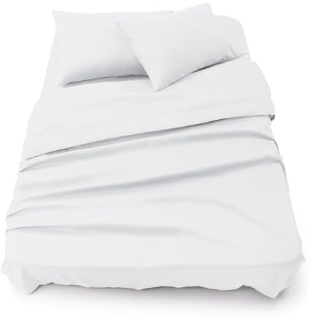 Blumtal Juego de Sábanas - Set de 4 Piezas, Sábana Bajera Ajustable Cama 150, Encimera 240x275 + 2 Fundas de Almohada 50x80cm, Blanco