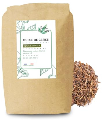 Queue de Cerise 500g – 100% Pédoncules Entiers Purs – Drainage Naturel, Rétention d'Eau & Élimination Acide Urique – Plus de 3 Mois de Cure | Fabriqué en France – Rue des Plantes