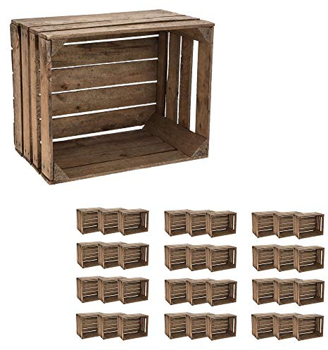 Cepewa Obstkiste zum Stapeln 36er Set natur │gebrauchter Vintage Look │Weinkiste aus Holz 50 x 40 x 30 cm (1 x 36er Set Obstkiste natur)