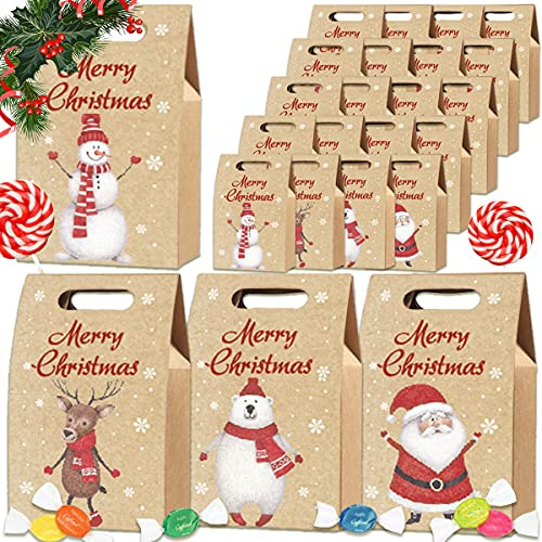 Julpåsar Med Handtag Kraftpapper Godispåse, Xmas Godispåsar, Cookie Påse Godispåsar, Fyllmedel för Presenter och Fyllmedel -24PCS-