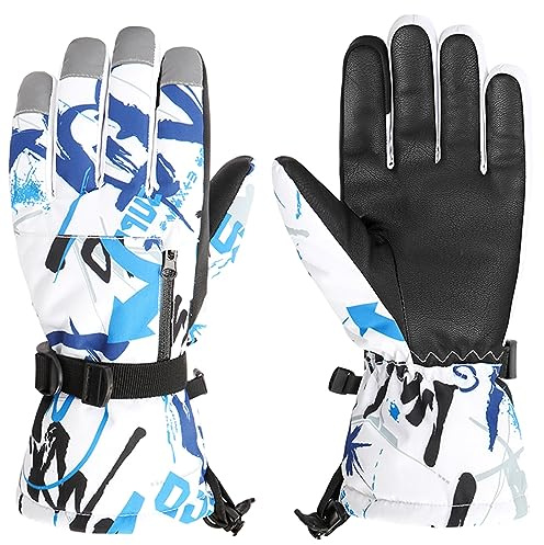 Azarxis snöhandskar för barn, vinterskidhandskar, varma vindtäta och vattentäta för barn, snowboardåkning, pulkning, cykling, skidåkning eller ridning med justerbara manschetter, #04 Blå, 9 ~ 13 Years