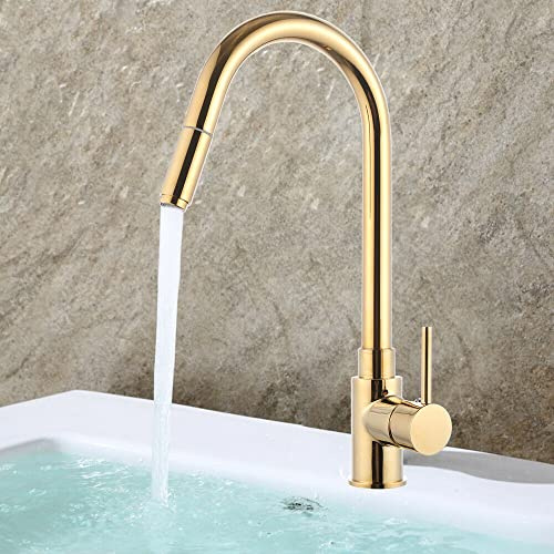 Zeitgemäß Wasserhahn Ausziehbar Einhebelmischer Küch Mischbatterie Küchenarmatur Gebürstetes Armatur Gold Ausziehbar Messing Badarmatur