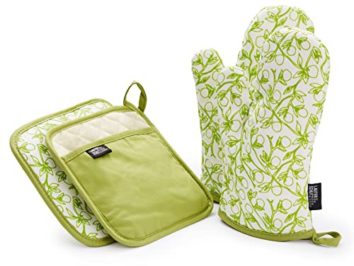 LauterSchutz® Presine e guanti da forno in un set - realizzati in cotone (riciclato) in diversi colori (Verde)