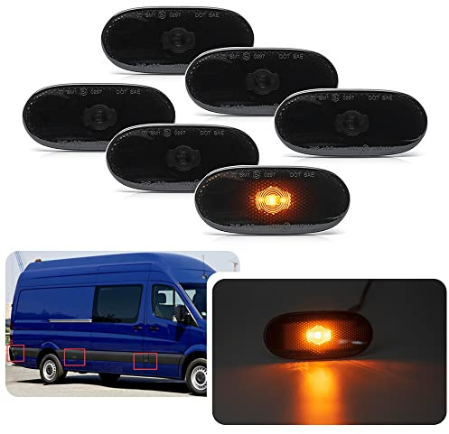 njssjd LED-Seitenmarkierungsleuchten für M'ercedes B'enz Sprinter W906 | 6 Stück Seitenblinker Schwarz für V-W Crafter 2006+ E-Prüfzeichen, Canbus Plug Play Getönte Linse OEM A9068201456 2E0945061D