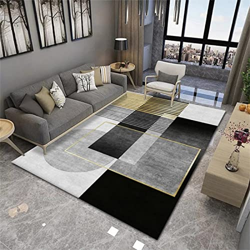 RUGMRZ Alfombra De Juego Bebe Alfombras Alargadas Alfombra Lavable para Sala de Estar con diseño geométrico Negro Gris Alfombra de Cocina Antideslizante 120X180CM Alfombra Peluda