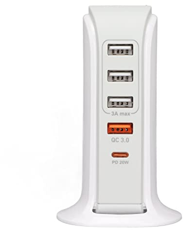 USB Charging Station,Multiport USB Charger Stand Adapter with Intelligent Function,Desktop USB Charging Hub,Fast Charger Tower Stand Compatible with Mobile Phone