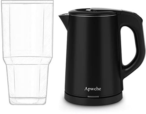 Apwche Portable Electric Kettle, 27oz/0.8L Stainless Steel Travel Kettle with Auto Shut-Off (Black)