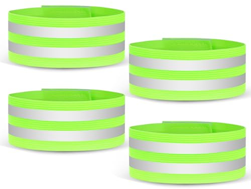 URAQT 4 PCS High Visibility Armbands, Double Reflective Wrist Strap, Running Safety Gear Reflective Wristbands Bike Ankle Bands Reflector Armband Hi Vis Arm Straps For Walking Cycling Running