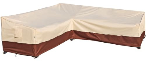 Outdoor Sectional Cover V-Shaped Garden Patio Furniture Covers Waterproof Rip-Stop Anti-UV 600D Outdoor Couch Sofa Cover with 3 Air Vents, 85(85''L) x 33.5''D x 31''H, Beige & Reddish Brown