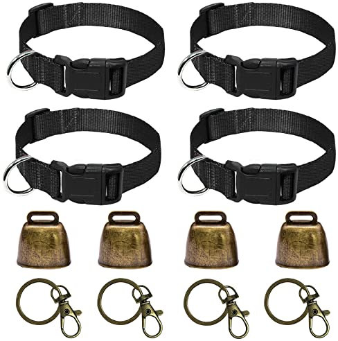 4 Pièces Colliers de Chèvre avec Clochette, Colliers Réglables en Nylon, Cloche de Vache, avec Fermoir, Prévention des Pertes, pour Chèvres, Bovins, Chevaux, Ovins