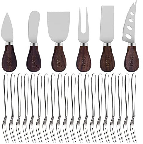 YUANQIAN Käsemesser-Set Butter-Schneidemesser Edelstahl Käsespatel-Set mit Walnussholzgriffen